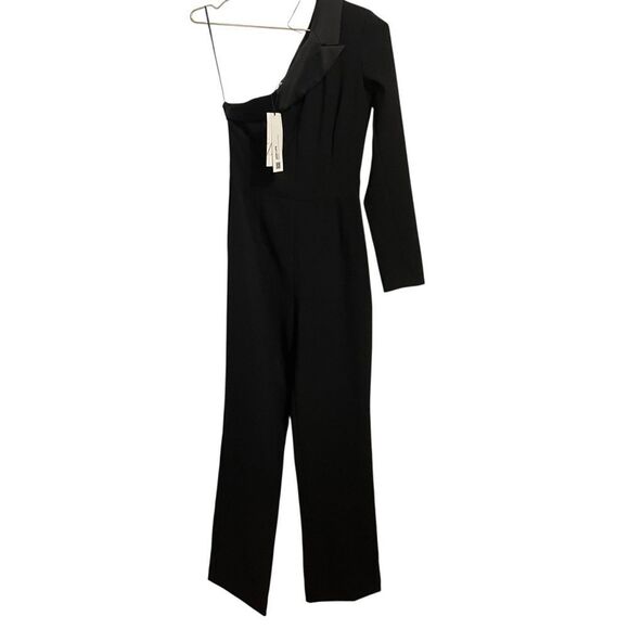 Zara Black Asymmetric Satin Trim Tuxedo Jumpsuit XS NWT - Picture 6 of 7